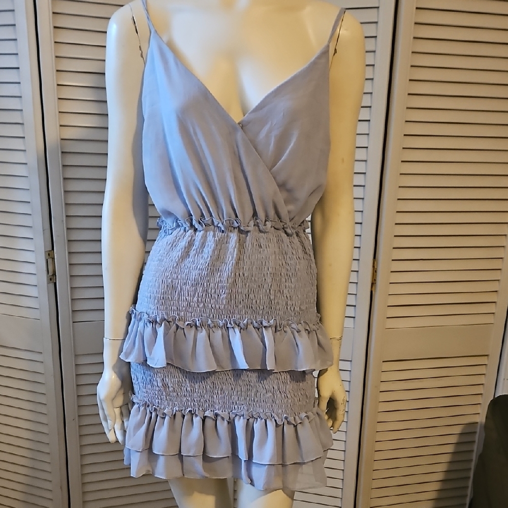 She + Sky Light Blue Smocked Dress